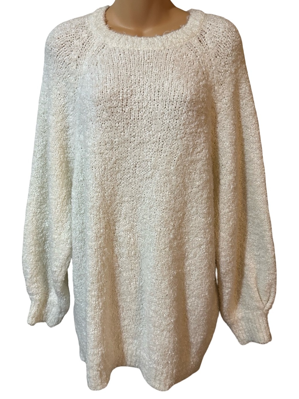 Topshop Cream Fluffy Knit Oversized Sweater Tunic Fall Winter Cottage-core L